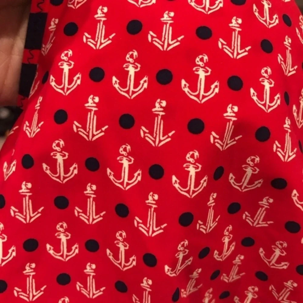 SPERRY FIRST MATE NAUTICAL ANCHOR RED WHITE BLUE RUFFLE BIKINI TOP L